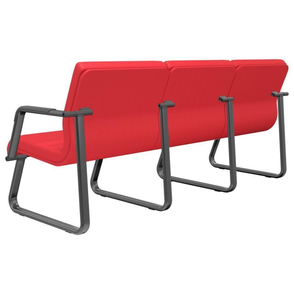 Cadeira Longarina 3 Lugares Recepção Com Braço Pés Preto Lev P03 Crepe Vermelho - Lyam Decor - 5