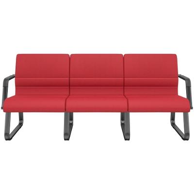 Cadeira Longarina 3 Lugares Recepção Com Braço Pés Preto Lev P03 Crepe Vermelho - Lyam Decor