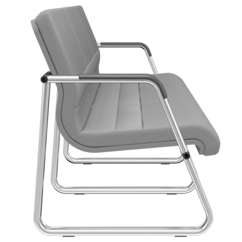 Cadeira Longarina 3 Lugares Recepção Com Braço Pés Cromado Lev P03 Vinil Cinza - Lyam Decor - 2