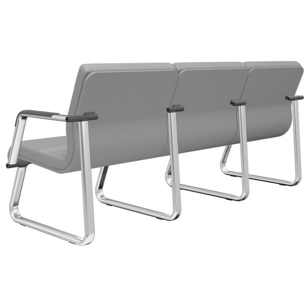 Cadeira Longarina 3 Lugares Recepção Com Braço Pés Cromado Lev P03 Vinil Cinza - Lyam Decor - 5