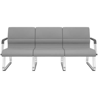 Cadeira Longarina 3 Lugares Recepção Com Braço Pés Cromado Lev P03 Vinil Cinza - Lyam Decor