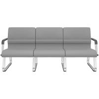 Cadeira Longarina 3 Lugares Recepção Com Braço Pés Cromado Lev P03 Vinil Cinza - Lyam Decor - 1