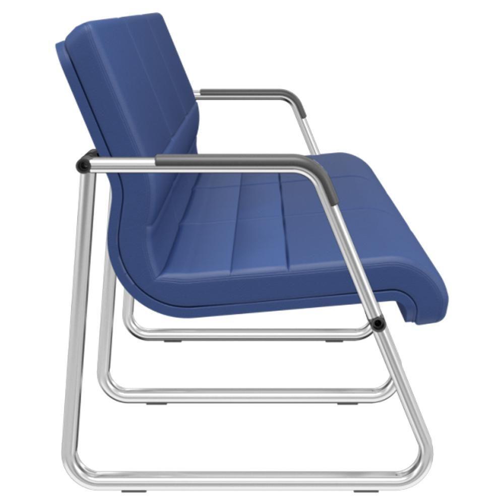 Cadeira Longarina 3 Lugares Recepção Com Braço Pés Cromado Lev P03 Vinil Azul - Lyam Decor - 2