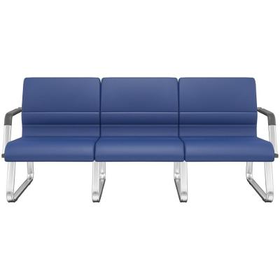 Cadeira Longarina 3 Lugares Recepção Com Braço Pés Cromado Lev P03 Vinil Azul - Lyam Decor