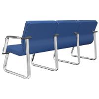 Cadeira Longarina 3 Lugares Recepção Com Braço Pés Cromado Lev P03 Vinil Azul - Lyam Decor - 5