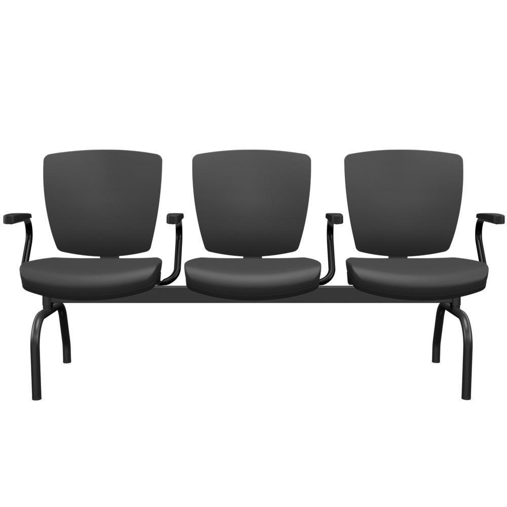 Cadeira Longarina 3 Lugares Aeroporto Recepção Preto Baixa Flexi P03 Vinil Preto - Lyam - 1