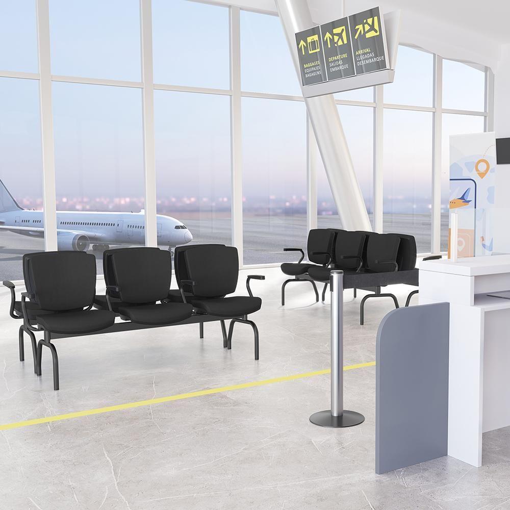 Cadeira Longarina 3 Lugares Aeroporto Recepção Preto Baixa Flexi P03 Vinil Preto - Lyam - 2