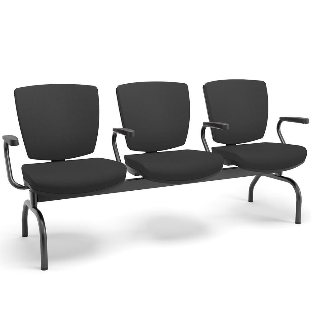 Cadeira Longarina 3 Lugares Aeroporto Recepção Preto Baixa Flexi P03 Vinil Preto - Lyam - 3