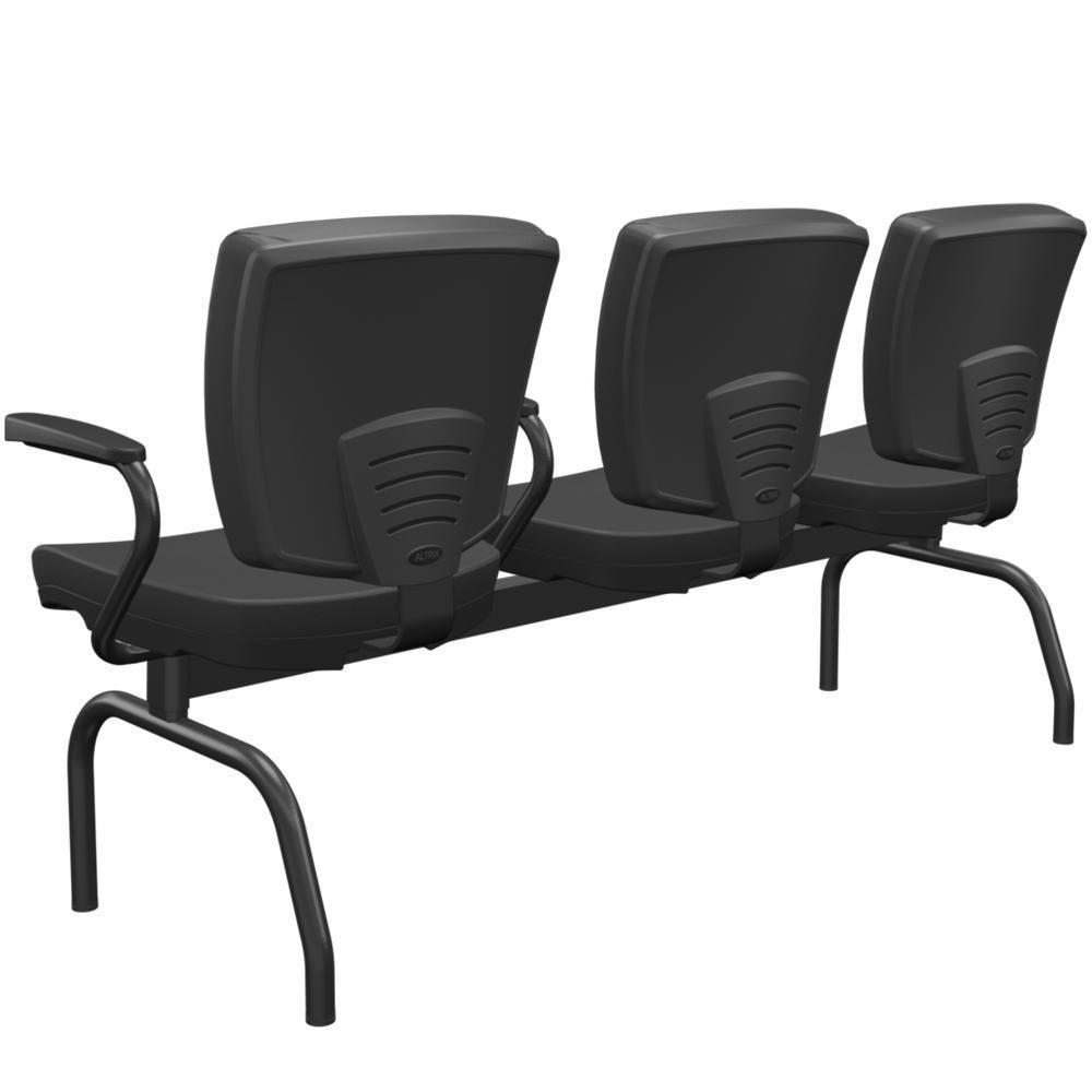 Cadeira Longarina 3 Lugares Aeroporto Recepção Preto Baixa Flexi P03 Vinil Preto - Lyam - 6