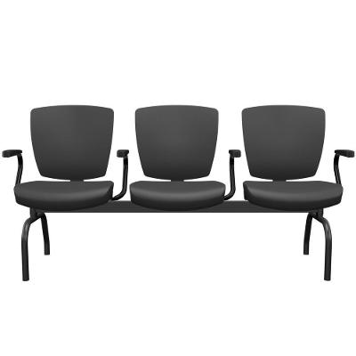 Cadeira Longarina 3 Lugares Aeroporto Recepção Preto Baixa Flexi P03 Vinil Preto - Lyam