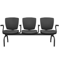 Cadeira Longarina 3 Lugares Aeroporto Recepção Preto Baixa Flexi P03 Vinil Preto - Lyam - 1