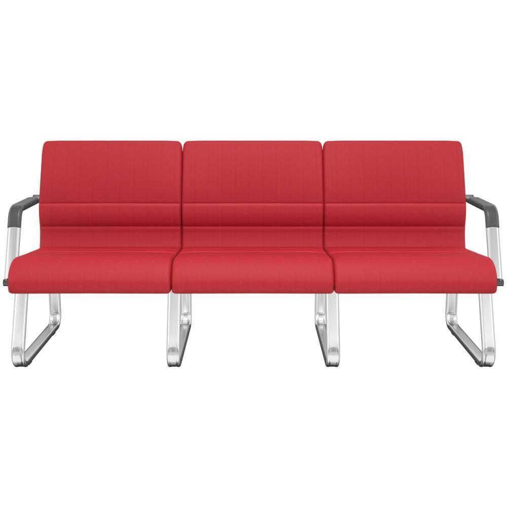 Cadeira Longarina 3 Lugares Recepção Com Braço Pés Cromado Lev P03 Crepe Vermelho - Lyam Decor - 1