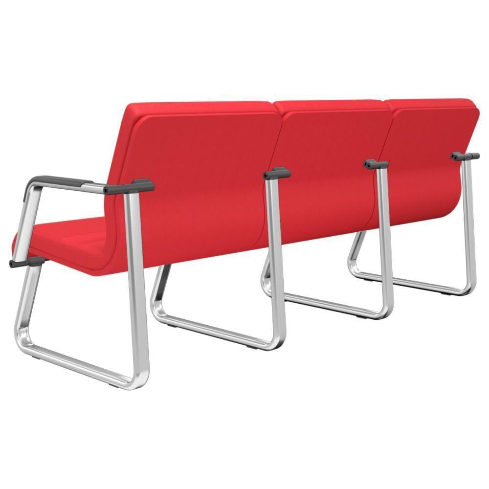 Cadeira Longarina 3 Lugares Recepção Com Braço Pés Cromado Lev P03 Crepe Vermelho - Lyam Decor - 5