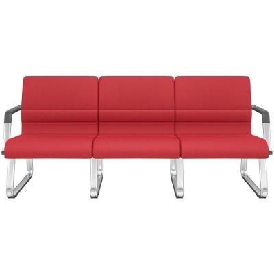 Cadeira Longarina 3 Lugares Recepção Com Braço Pés Cromado Lev P03 Crepe Vermelho - Lyam Decor