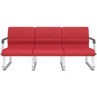 Cadeira Longarina 3 Lugares Recepção Com Braço Pés Cromado Lev P03 Crepe Vermelho - Lyam Decor - 1