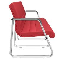 Cadeira Longarina 3 Lugares Recepção Com Braço Pés Cromado Lev P03 Crepe Vermelho - Lyam Decor - 2