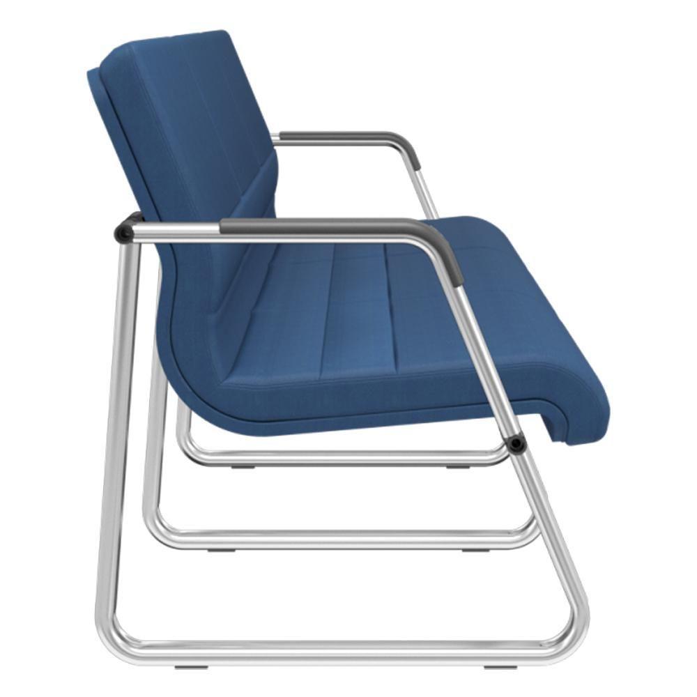 Cadeira Longarina 3 Lugares Recepção Com Braço Pés Cromado Lev P03 Crepe Azul - Lyam Decor - 2