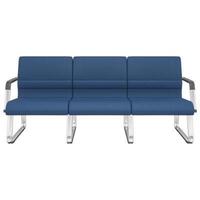 Cadeira Longarina 3 Lugares Recepção Com Braço Pés Cromado Lev P03 Crepe Azul - Lyam Decor