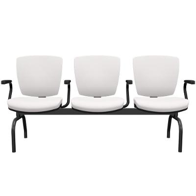 Cadeira Longarina 3 Lugares Aeroporto Recepção Preto Baixa Flexi P03 Vinil Branco - Lyam