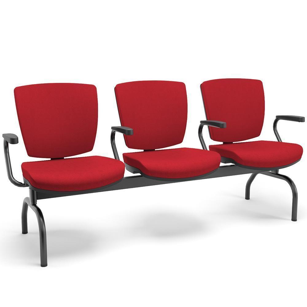 Cadeira Longarina 3 Lugares Aeroporto Recepção Preto Baixa Flexi P03 Poliéster Vermelho - Lyam - 3