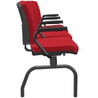 Cadeira Longarina 3 Lugares Aeroporto Recepção Preto Baixa Flexi P03 Poliéster Vermelho - Lyam - 6