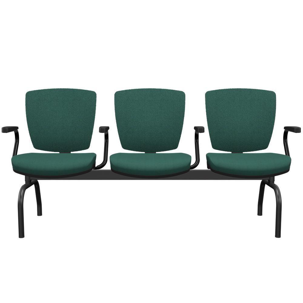 Cadeira Longarina 3 Lugares Aeroporto Recepção Preto Baixa Flexi P03 Poliéster Verde - Lyam - 1