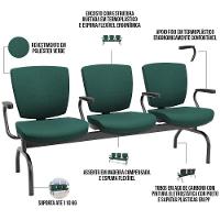 Cadeira Longarina 3 Lugares Aeroporto Recepção Preto Baixa Flexi P03 Poliéster Verde - Lyam