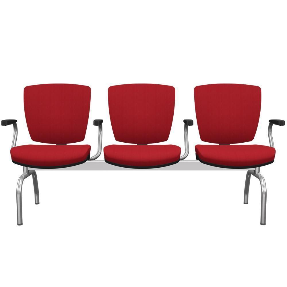 Cadeira Longarina 3 Lugares Aeroporto Recepção Cromado Baixa Flexi P03 Poliéster Vermelho - Lyam - 1