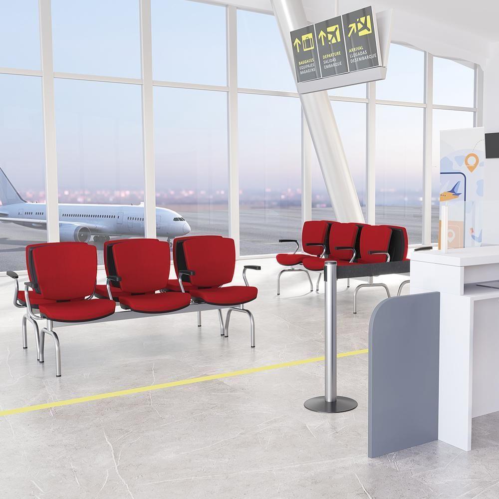 Cadeira Longarina 3 Lugares Aeroporto Recepção Cromado Baixa Flexi P03 Poliéster Vermelho - Lyam - 2