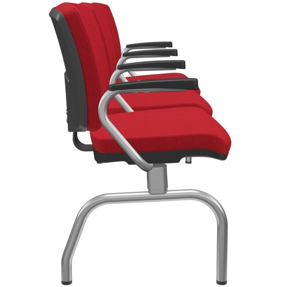 Cadeira Longarina 3 Lugares Aeroporto Recepção Cromado Baixa Flexi P03 Poliéster Vermelho - Lyam - 3