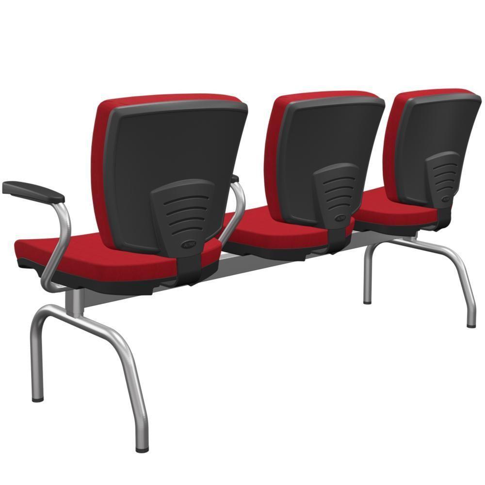Cadeira Longarina 3 Lugares Aeroporto Recepção Cromado Baixa Flexi P03 Poliéster Vermelho - Lyam - 6