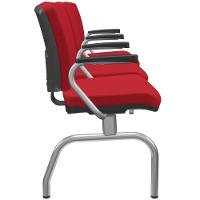 Cadeira Longarina 3 Lugares Aeroporto Recepção Cromado Baixa Flexi P03 Poliéster Vermelho - Lyam - 3
