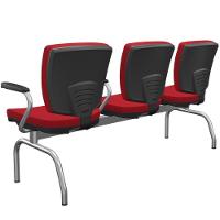 Cadeira Longarina 3 Lugares Aeroporto Recepção Cromado Baixa Flexi P03 Poliéster Vermelho - Lyam - 6