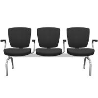 Cadeira Longarina 3 Lugares Aeroporto Recepção Cromado Baixa Flexi P03 Poliéster Preto - Lyam - 1