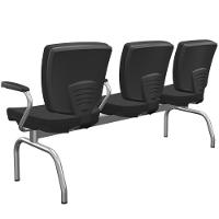 Cadeira Longarina 3 Lugares Aeroporto Recepção Cromado Baixa Flexi P03 Poliéster Preto - Lyam - 6