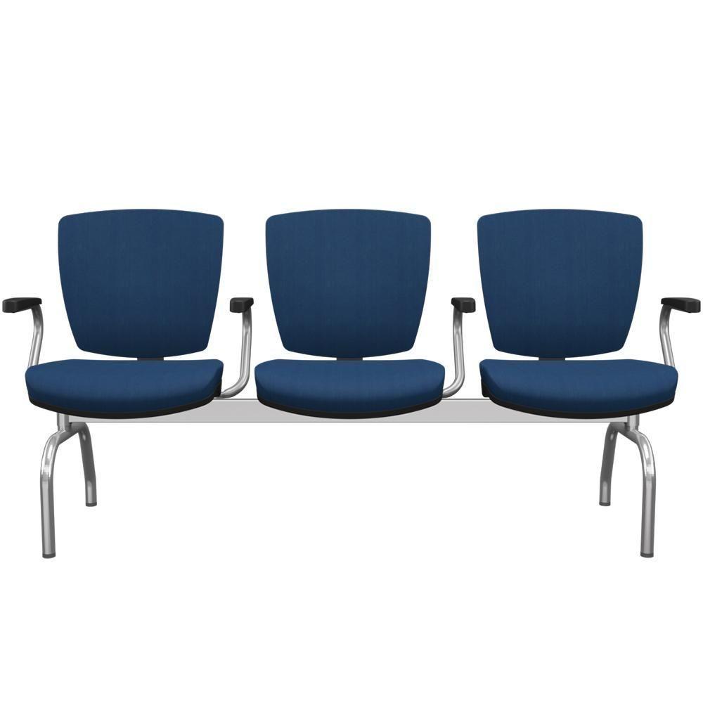 Cadeira Longarina 3 Lugares Aeroporto Recepção Cromado Baixa Flexi P03 Poliéster Azul - Lyam - 1