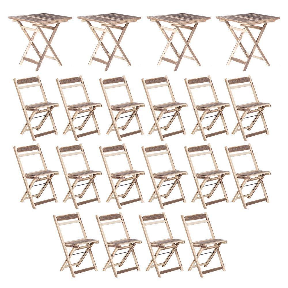 Kit 4 Mesas Dobráveis Com 16 Cadeiras 100% Madeira Maciça Ypê Natural - 2