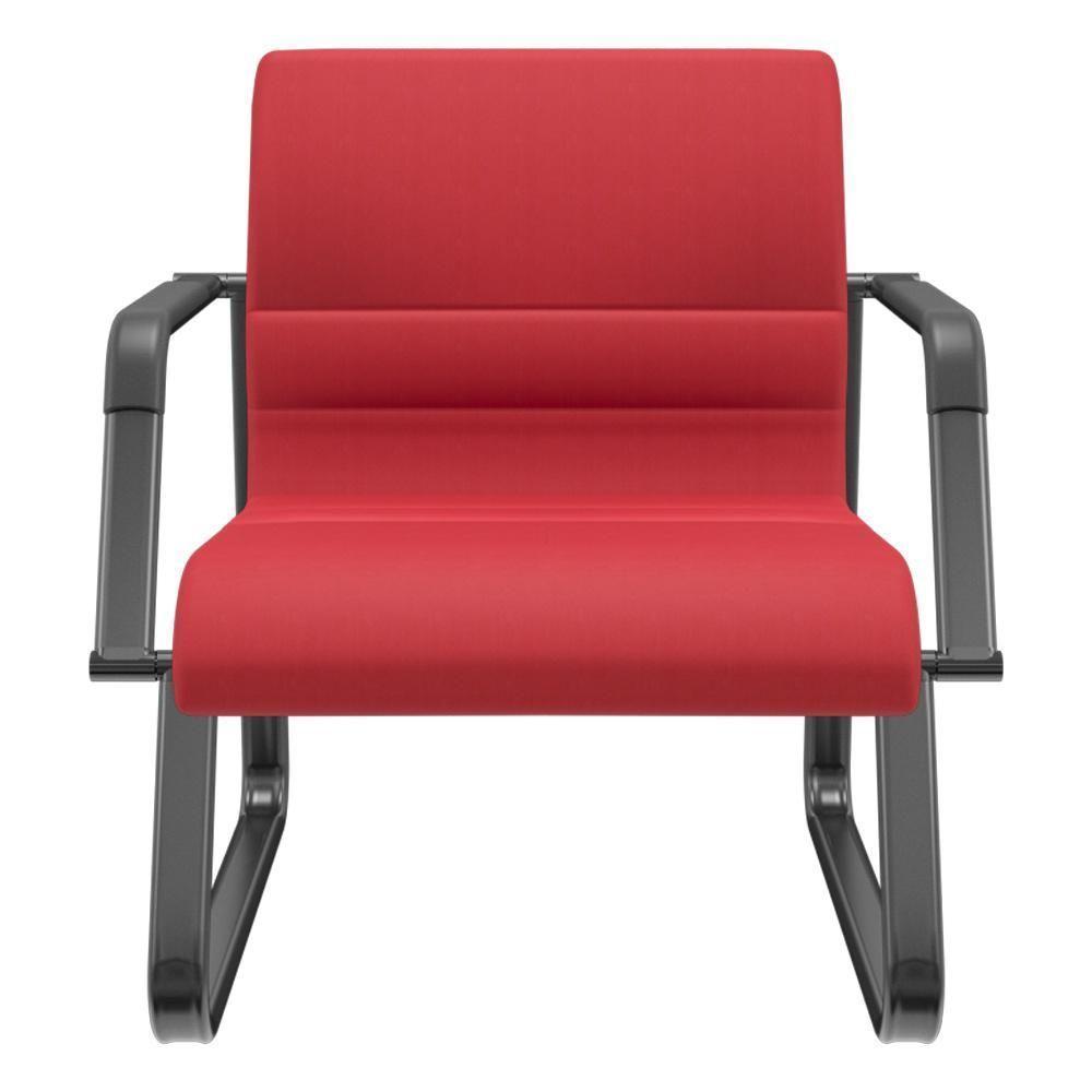 Cadeira De Escritório Recepção Com Braço Fixa Preta Lev P03 Crepe Vermelho - Lyam Decor - 1
