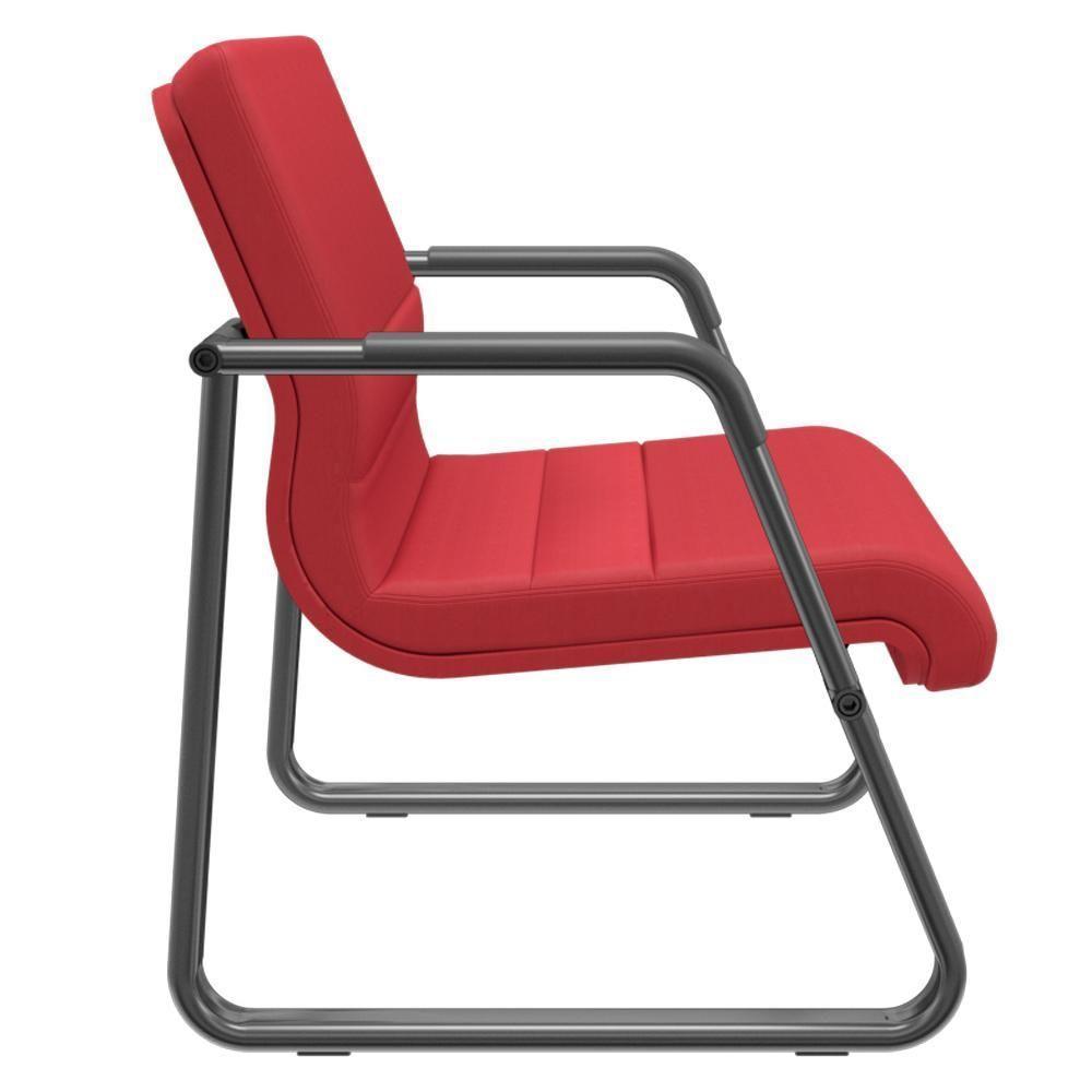 Cadeira De Escritório Recepção Com Braço Fixa Preta Lev P03 Crepe Vermelho - Lyam Decor - 2