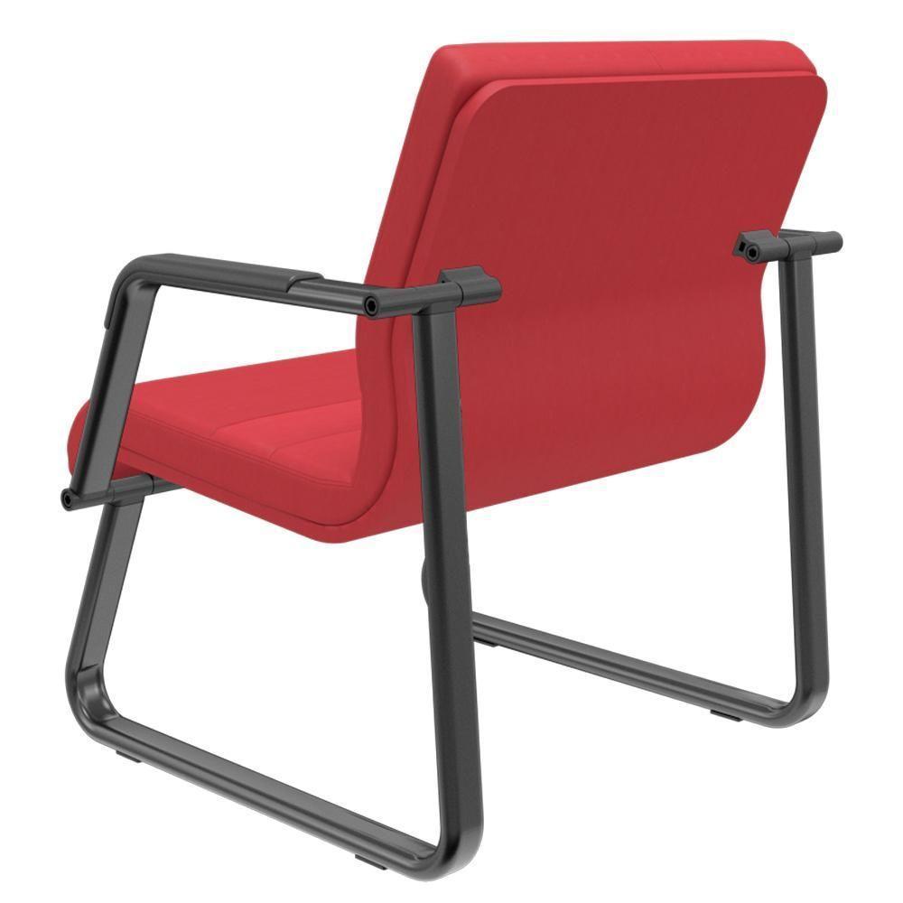 Cadeira De Escritório Recepção Com Braço Fixa Preta Lev P03 Crepe Vermelho - Lyam Decor - 6