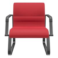 Cadeira De Escritório Recepção Com Braço Fixa Preta Lev P03 Crepe Vermelho - Lyam Decor - 1