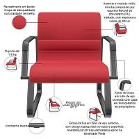 Cadeira De Escritório Recepção Com Braço Fixa Preta Lev P03 Crepe Vermelho - Lyam Decor - 3