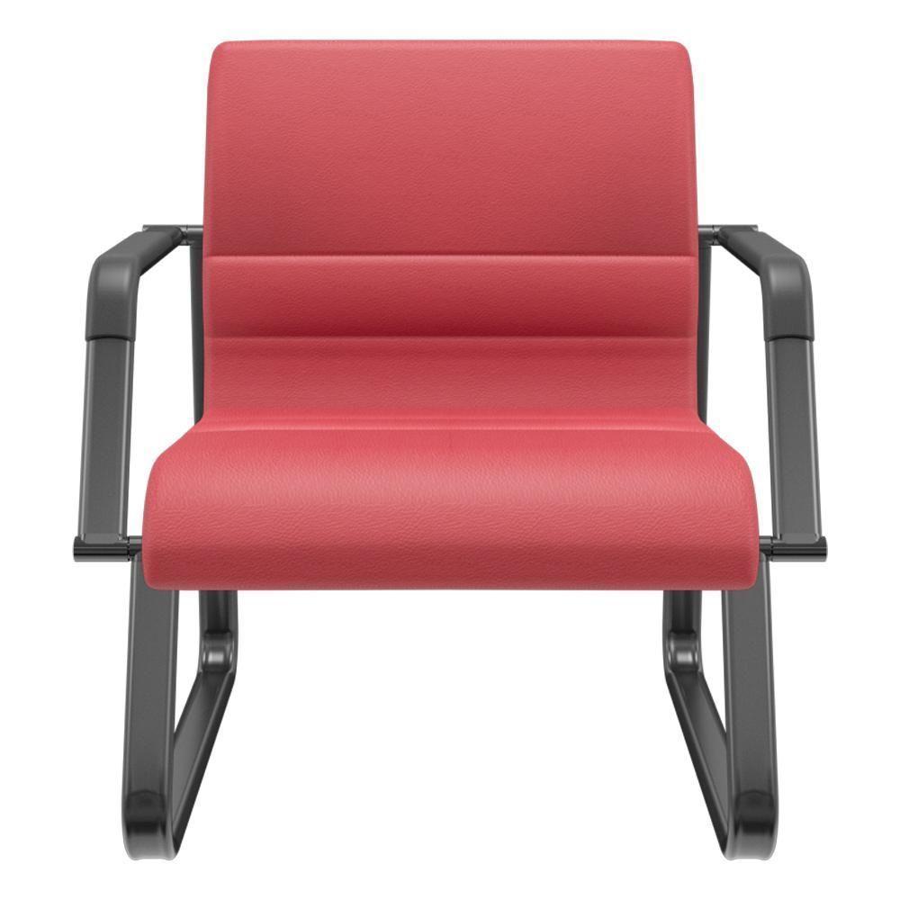 Cadeira De Escritório Recepção Com Braço Fixa Preta Lev P03 Vinil Vermelho - Lyam Decor - 1