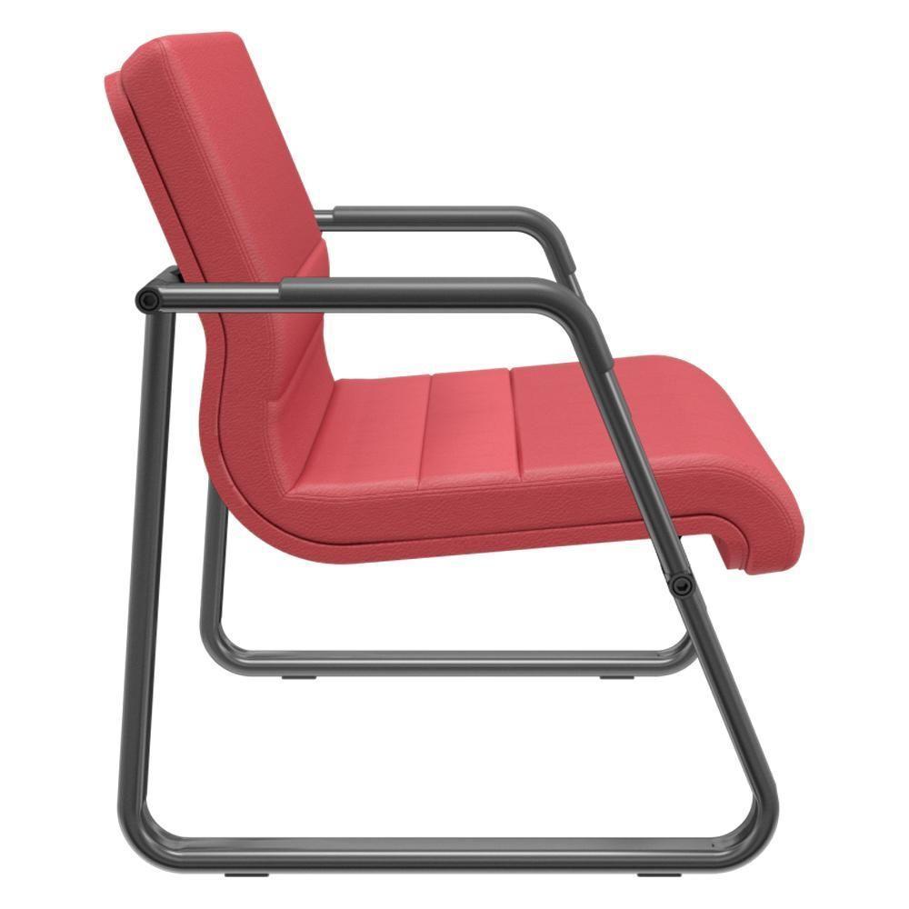 Cadeira De Escritório Recepção Com Braço Fixa Preta Lev P03 Vinil Vermelho - Lyam Decor - 2