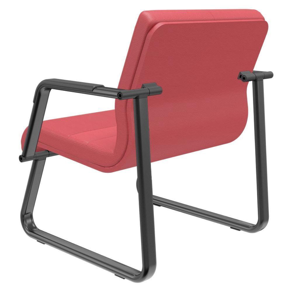 Cadeira De Escritório Recepção Com Braço Fixa Preta Lev P03 Vinil Vermelho - Lyam Decor - 6