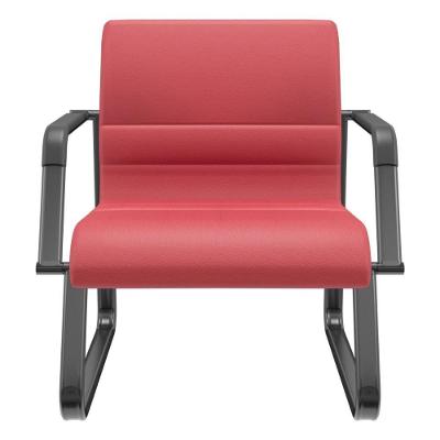 Cadeira De Escritório Recepção Com Braço Fixa Preta Lev P03 Vinil Vermelho - Lyam Decor
