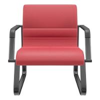 Cadeira De Escritório Recepção Com Braço Fixa Preta Lev P03 Vinil Vermelho - Lyam Decor - 1