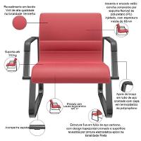 Cadeira De Escritório Recepção Com Braço Fixa Preta Lev P03 Vinil Vermelho - Lyam Decor - 3