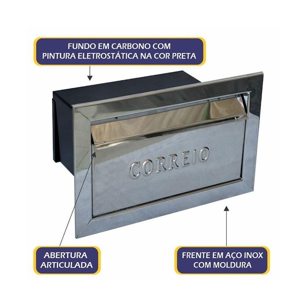 Caixa De Correio Cartas Muro Detras Inox Preta 15x23x30cm - 2