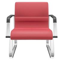 Cadeira De Escritório Recepção Com Braço Fixa Cromada Lev P03 Vinil Vermelho - Lyam Decor - 1